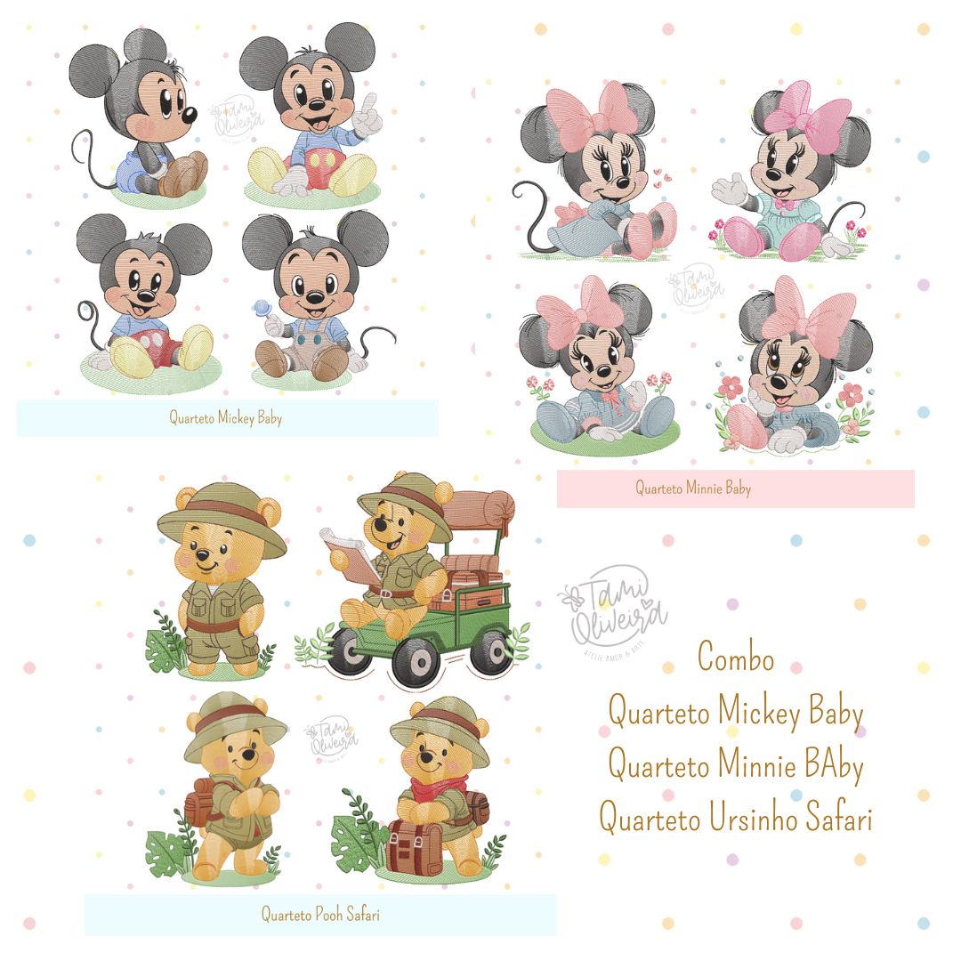 Matrizes de Bordado - Combo Ursinho Pooh , Mickey e Minnie