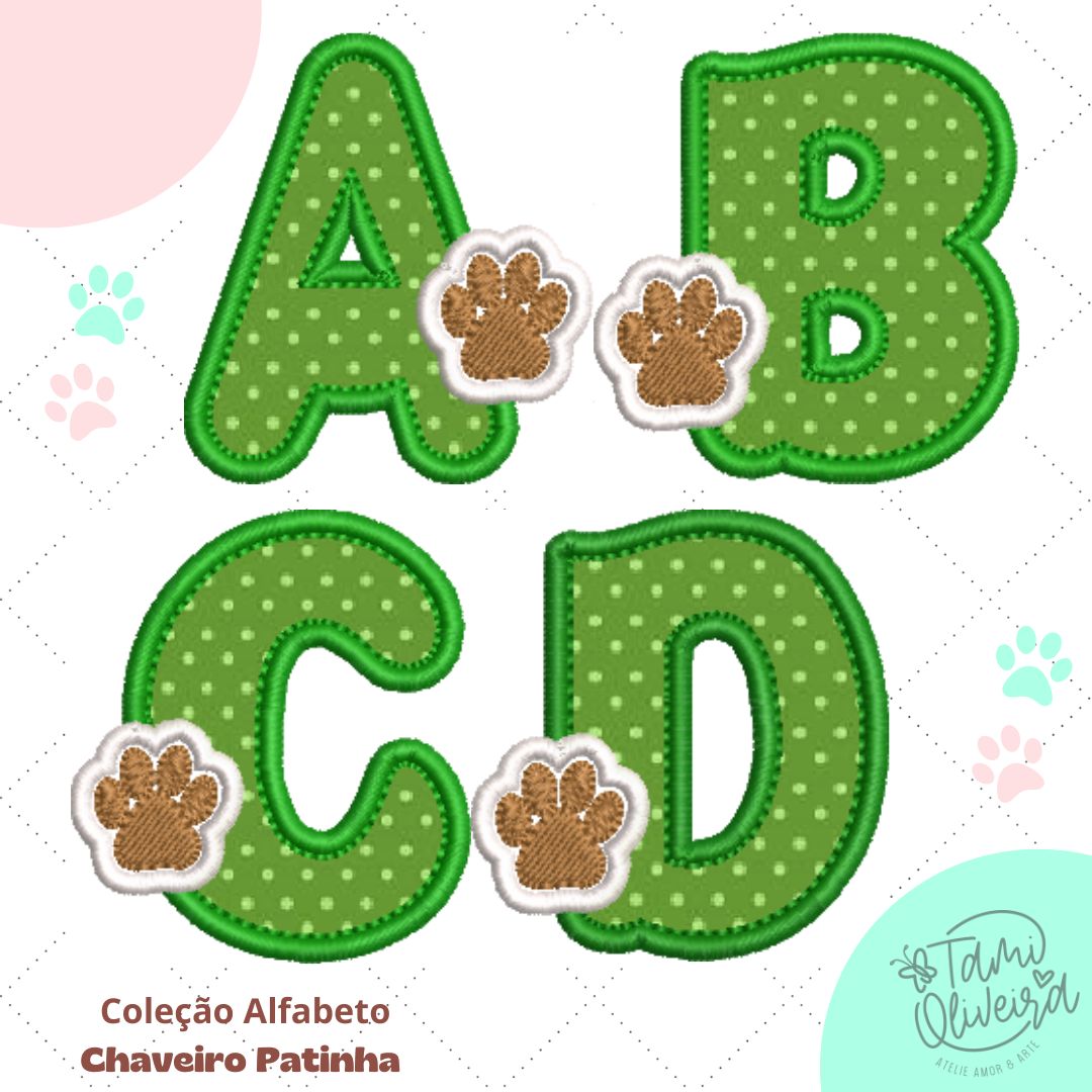 Matrizes de Bordado - Alfabeto Chaveiro Patinhas