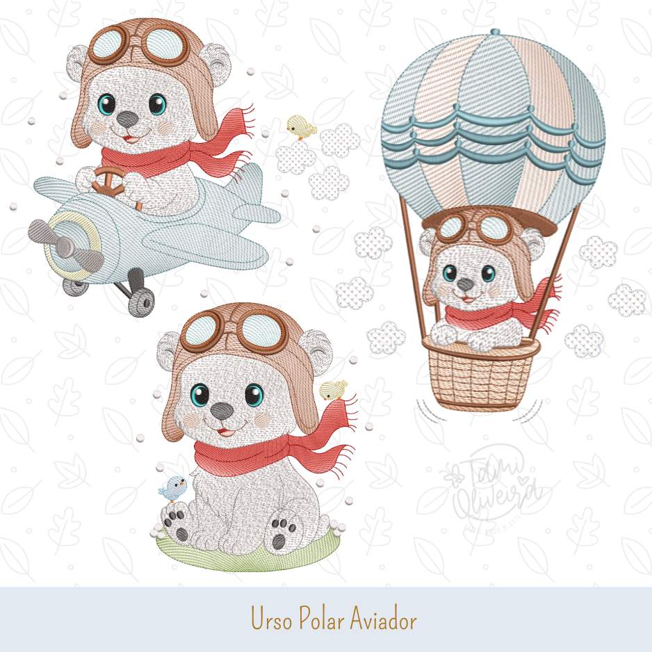 Matrizes de Bordados - Trio Urso Polar Aviador