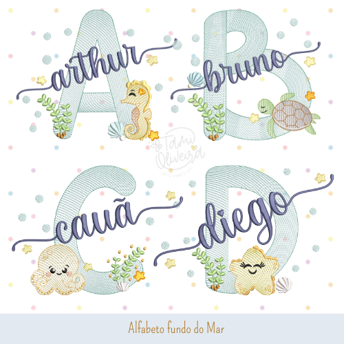 Matrizes de Bordados - Alfabeto Fundo do mar