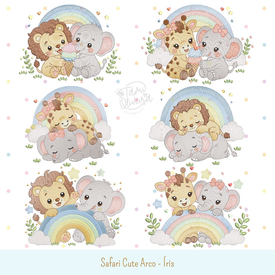 Matrizes de Bordados - Safari Cute Arco Íris 1