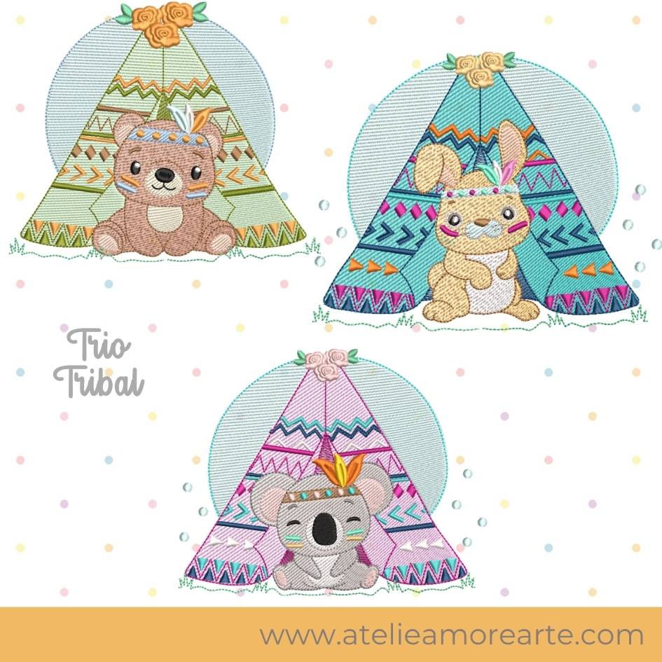 Matrizes de Bordado - Trio Bichinhos Tribal