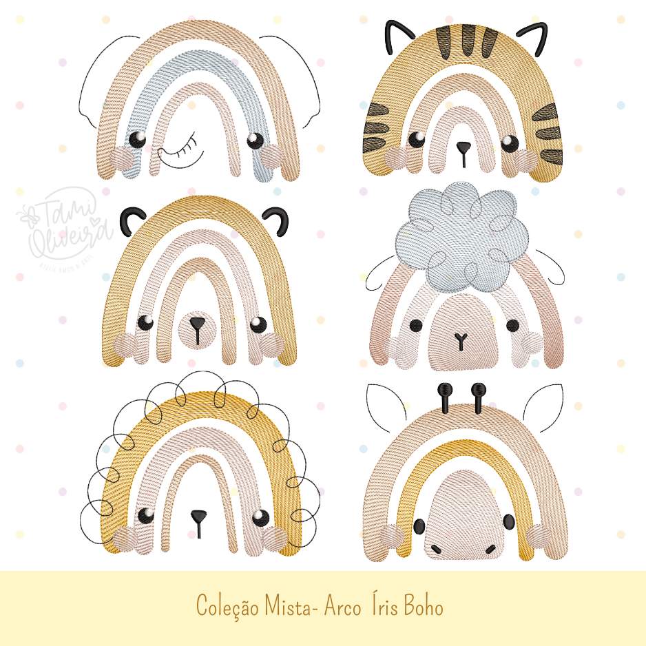 Matrizes de Bordados - Arco íris Boho Animais