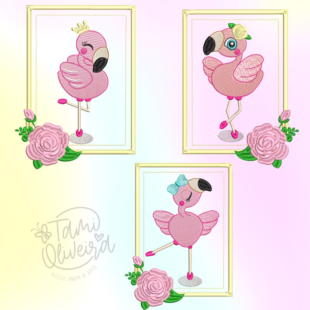 Matrizes de Bordado - Trio Flamingos