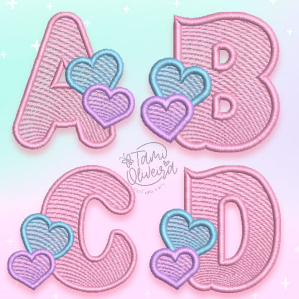 Matrizes de Bordado - Alfabeto Coração  - Pontos leves