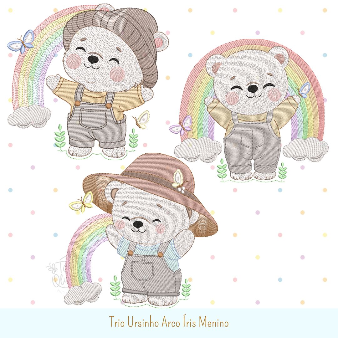 Matrizes de Bordados - Trio Ursinho Arco Íris