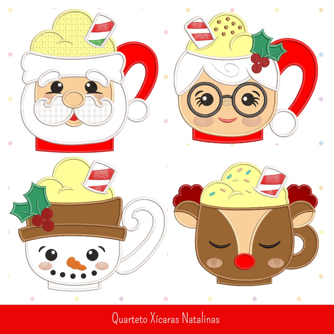 Matrizes de Bordados - Quarteto Xícaras de Natal