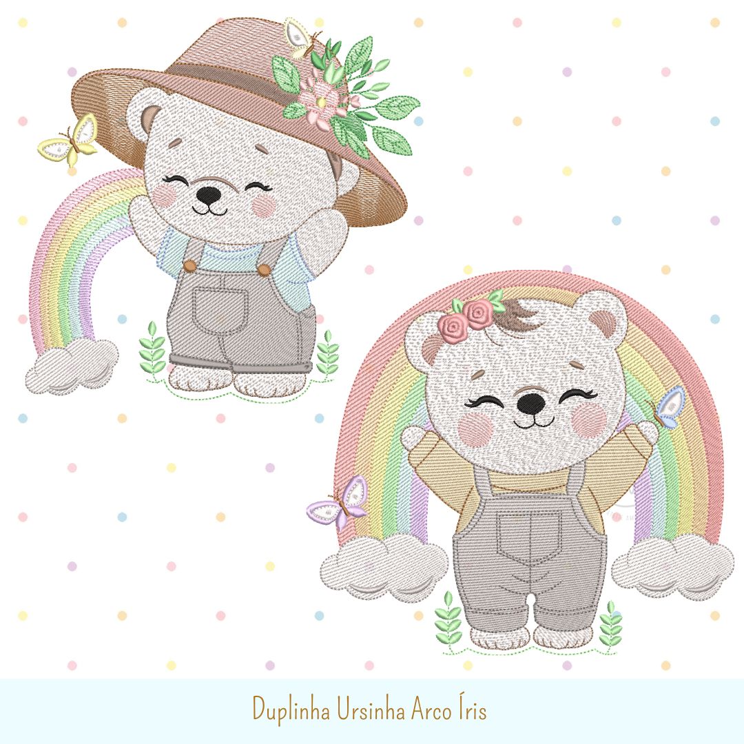 Matrizes de Bordado - Dupla Ursinha Arco Íris