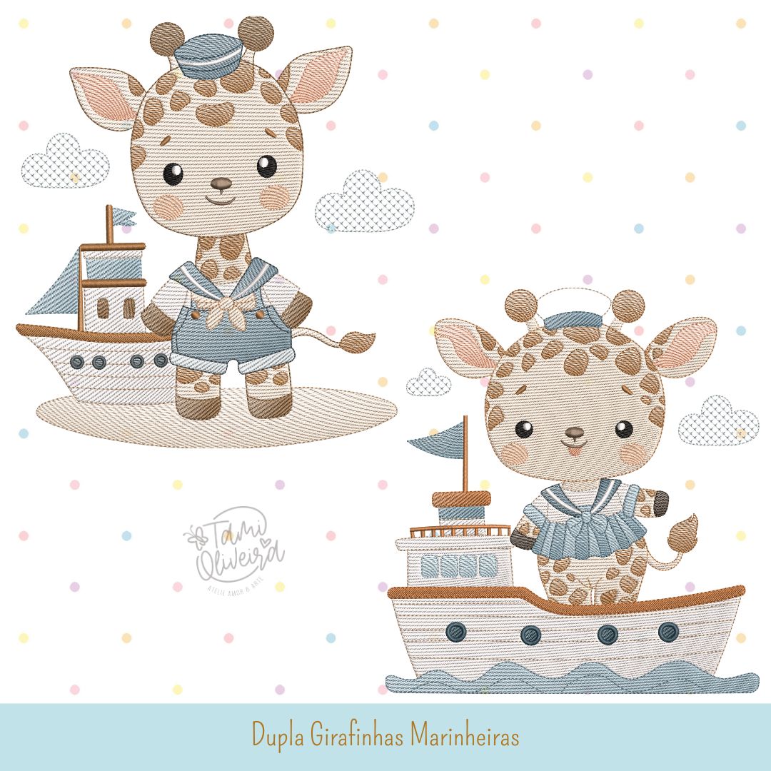 Matrizes de Bordados - Dupla Girafinhas Marinheiras