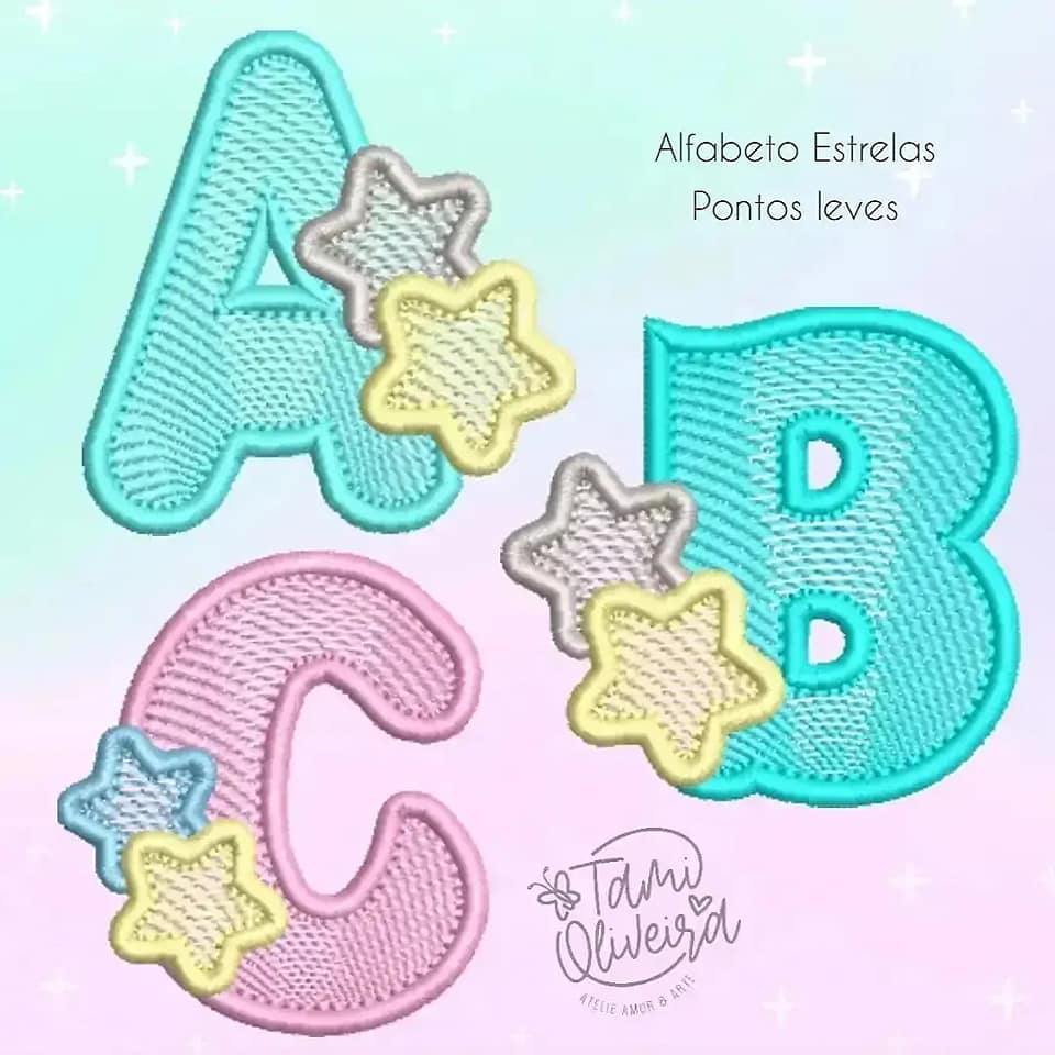Matrizes de Bordado - Alfabeto Estrela Pontos Leves